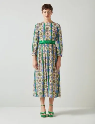 Lk Bennett Womens Pure Silk Printed Midi Waisted Dress - 6 - Multi, Multi