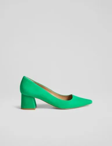 Lk Bennett Womens Suede Block Heel Pointed Court Shoes - 9 - Green, Green,Black