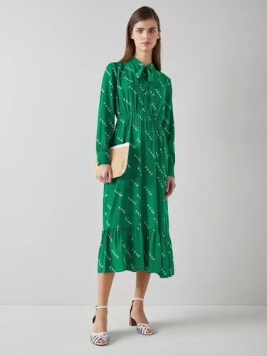 L.K.Bennett Bridget Monkey Print Silk Blend Midi Dress, Green/Cream - Green/Cream - Female