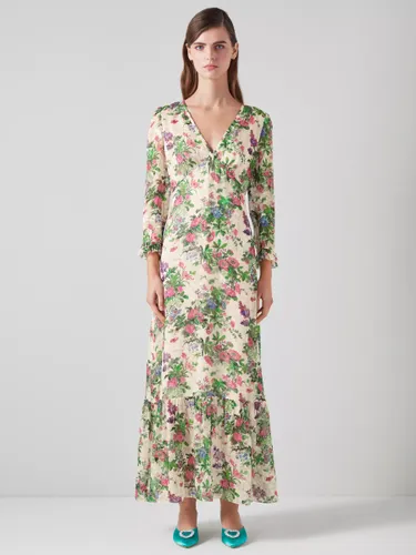 L.K.Bennett Deborah Floral Print Silk Blend Maxi Dress, Cream/Multi - Cream/Multi - Female