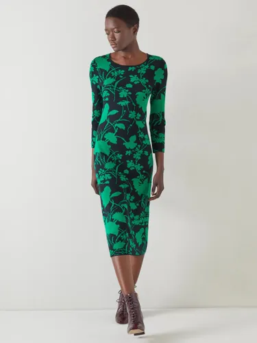 L.K.Bennett Joni Floral Print Knitted Midi Dress, Navy/Green - Navy/Green - Female