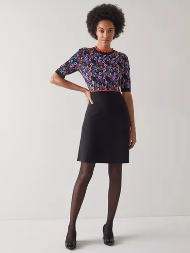 L.K.Bennett Joy Floral Top Contrast Skirt Mini Dress, Black/Multi - Black/Multi - Female