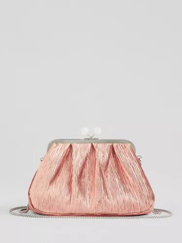 L.K.Bennett Lainey Metallic Crinkle Satin Clutch Bag, Pink - Pink - Female