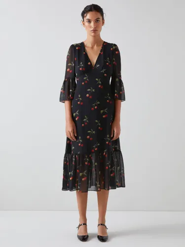 L.K.Bennett Mallory Cherry Print Midi Dress, Black/Multi - Black/Multi - Female