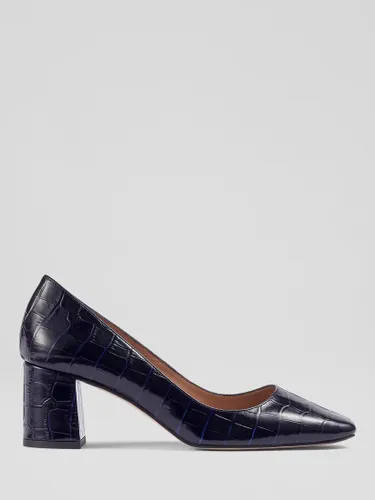 L.K.Bennett Sally Block Heel Leather Court Shoes, Navy - Navy - Female