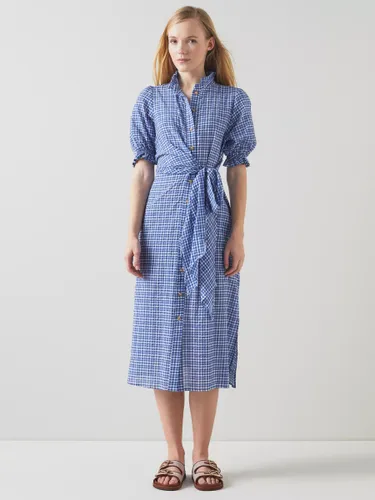 L.K.Bennett Soleil Seersucker Check Midi Shirt Dress, Blue/White - Blue/White - Female
