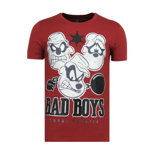 Local Fanatic , Beagle Boys Rhinestones - Funny T-shirt Man - 6319B ,Red male, Sizes: