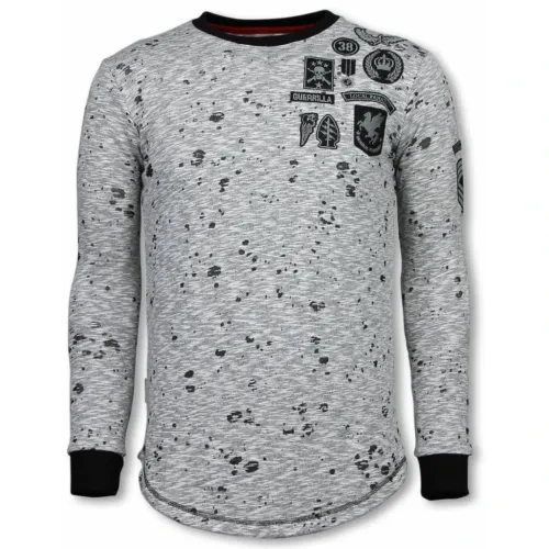 Local Fanatic , Longfit Guerrilla Patches - Men Sweaters - Lf-104/2G ,Gray male, Sizes: