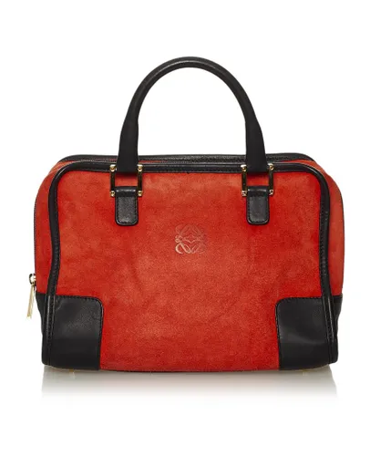 Loewe Womens Vintage Amazona 28 Suede Handbag Red - One Size