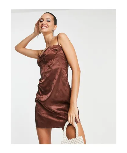 Lola May Womens satin jacquard mini dress with strappy back in chocolate brown