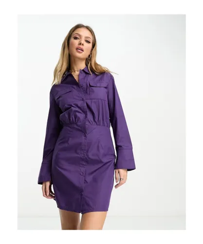 Lola May Womens shirt dress with cinched waist in purple