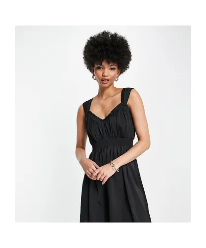 Lola May Womens Tall satin built up shoulder aline mini dress in black