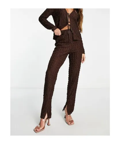 Lola May Womens textured trousers co-ord in chocolate brown