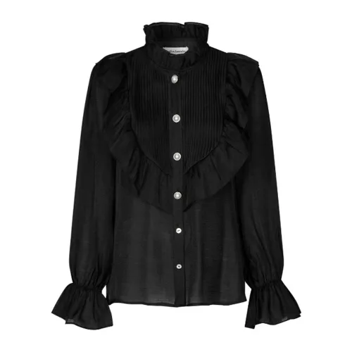 Lollys Laundry , Beautiful Blouse with Puff Sleeves and Ruffles ,Black female, Sizes:
