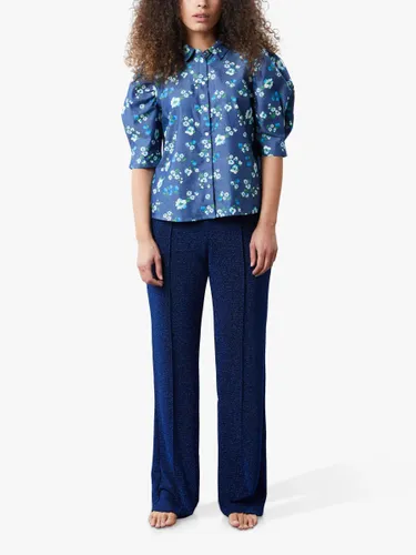 Lollys Laundry Bono Floral Bloom Print Puff Sleeve Shirt, Blue/Multi - Blue/Multi - Female