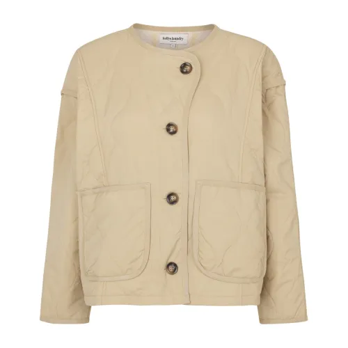 Lollys Laundry , Quilted Jacket with Round Neck and Large Pockets ,Beige female, Sizes: