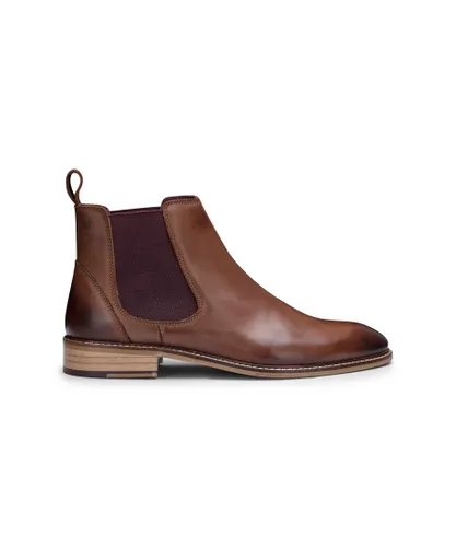 London Brogues Mens Chestnut-Brown Leather Classic Chelsea Boots