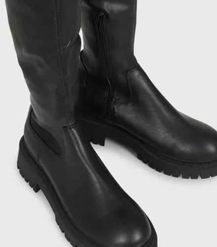London Rebel Black Leather-Look Stretch Over the Knee Boots New Look
