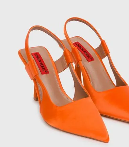 London Rebel Bright Orange Pointed Toe Mid Stiletto Heel Sandals New Look