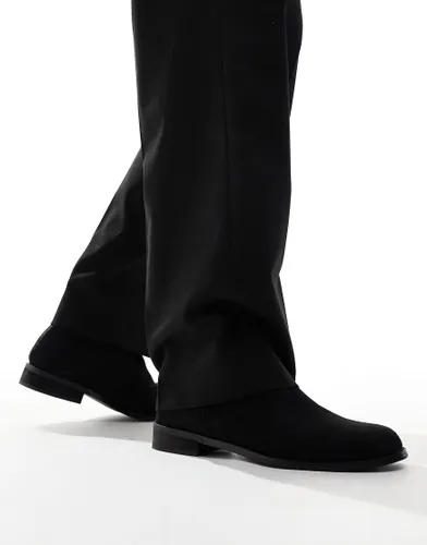 London Rebel X wide fit wide fit smart formal ankle boots in black faux suede