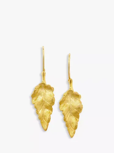 London Road 9ct Yellow Gold Leaf Earrings - Gold - Female