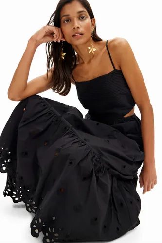 Long embroidered cut-out dress - BLACK - XS