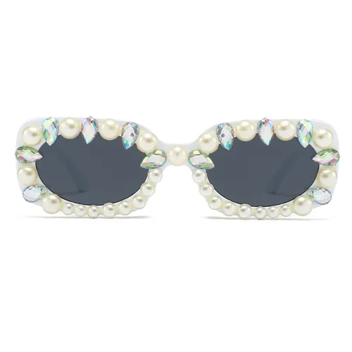 Long Keeper Women Rectangle Sunglasses - Trendy Rhinestone