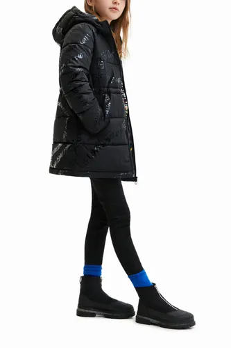 Long padded coat with text - BLACK - 9/10