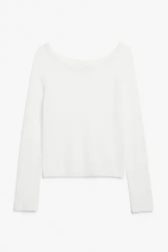 Long sleeve boat neck knit sweater - White
