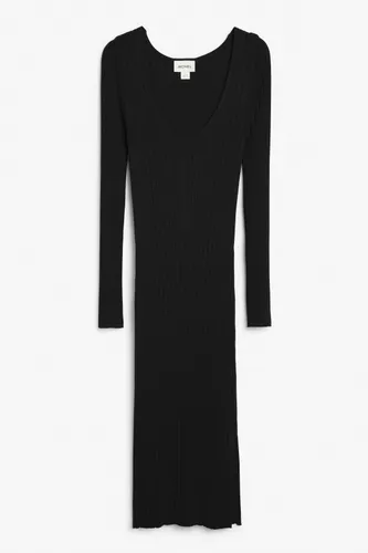 Long sleeve knit midi dress - Black