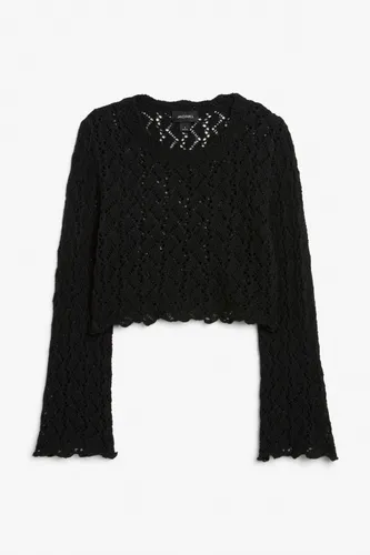 Long sleeve lace knit sweater - Black