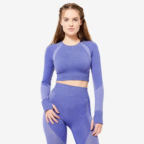 Long-sleeved Cropped Seamless Fitness T-shirt - Blue