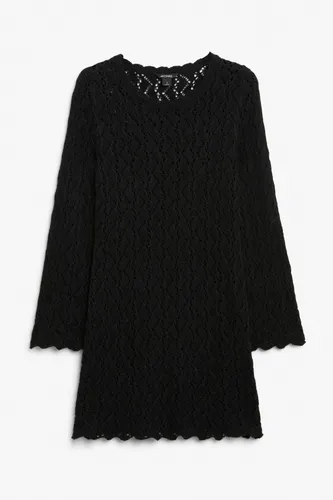 Long sleeved fine knit dress - Black