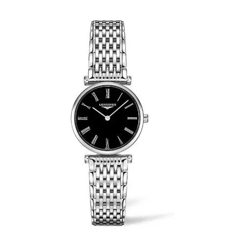 Longines , Quartz Watch with Black Dial and Stainless Steel Strap ,Black female, Sizes: ONE SIZE