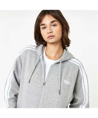 Lonsdale Womenss 2 Stripes Full Zip Hoodie in Grey Polycotton