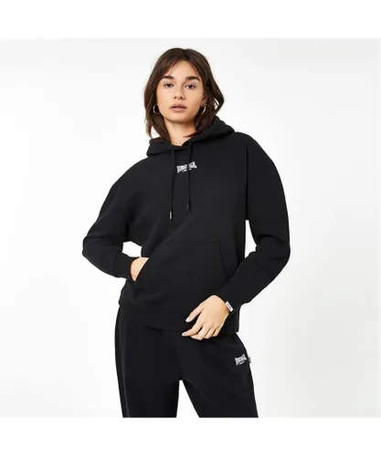 Lonsdale Womenss Heritage Pullover Regular Fit Logo Hoodie in Black Polycotton