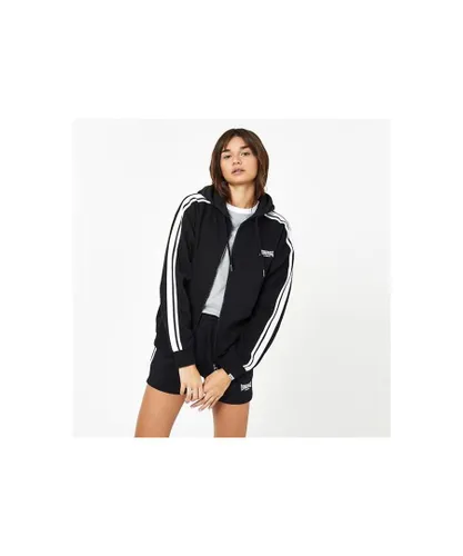 Lonsdale Womenss Iconic 2-Stripe Logo Full Zip Hoodie in Black Polycotton