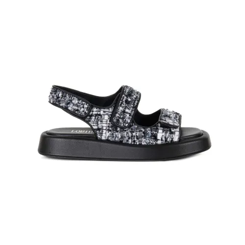 Loriblu , Black and white boucle sandals ,Black female, Sizes: