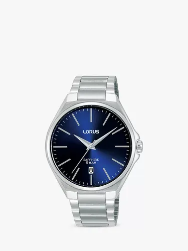 Lorus Men's Sapphire Date Bracelet Strap Watch - Silver/Blue - Male