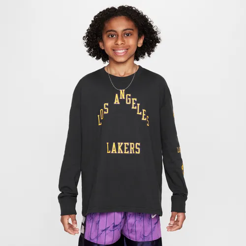 Los Angeles Lakers 2023/24 City Edition Older Kids' (Boys') Nike NBA Max90 Long-Sleeve T-Shirt - Black - Cotton