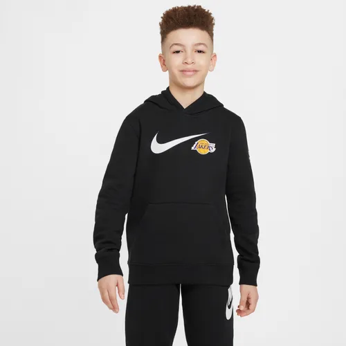 Los Angeles Lakers Club Fleece Essential Older Kids' (Boys') Nike NBA Hoodie - Black - Polyester