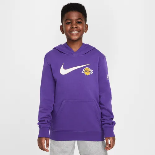 Los Angeles Lakers Club Fleece Essential Older Kids' (Boys') Nike NBA Hoodie - Purple - Polyester