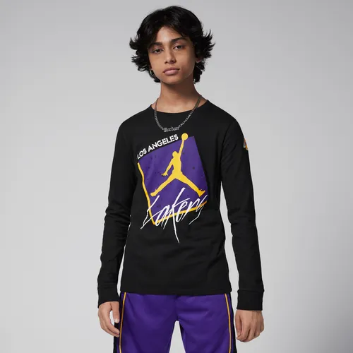 Los Angeles Lakers Courtside Statement Edition Older Kids' (Boys') Jordan Max90 NBA Long-Sleeve T-Shirt - Black - Cotton