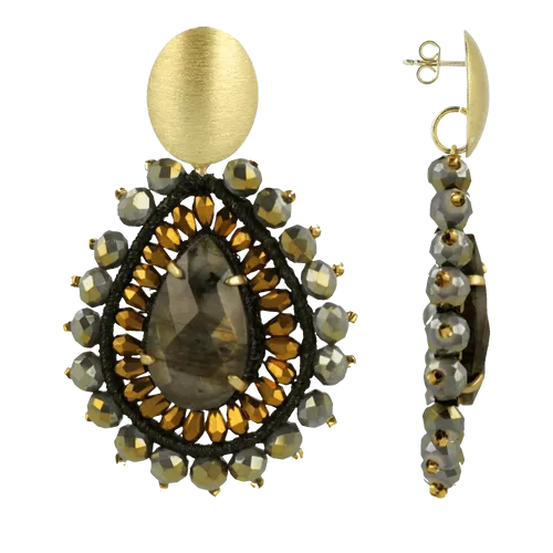 LOTT.gioielli Earrings - CE SI Drop L Crystal Double Tigereye - multi - Earrings for ladies