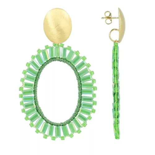 LOTT.gioielli Earrings - CE SI Open Oval Flat Beads L - green - Earrings for ladies