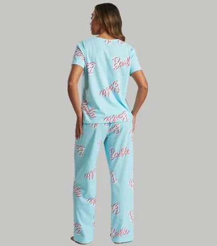 Loungeable Blue Trouser Pyjama Set with Barbie Print New Look