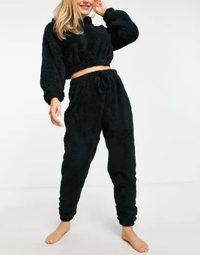 Loungeable sherpa crop hoodie and jogger in black