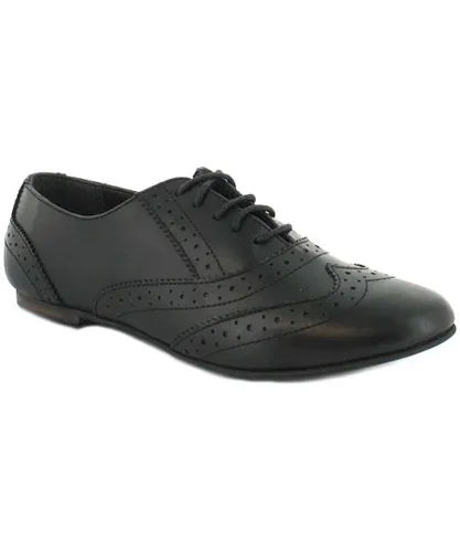 Love Leather Ladies/Womens Black Lace Up Shoe With Brogue Detail