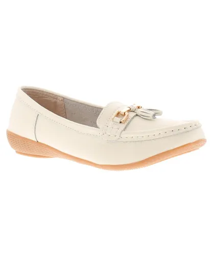 Love Leather Nautical Womens Flat Loafers Shoes white
