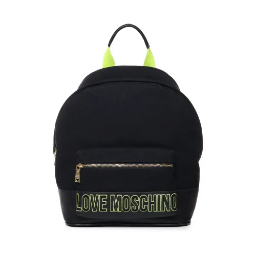 Love Moschino , Black Cotton Backpack with Zip Closure ,Black female, Sizes: ONE SIZE